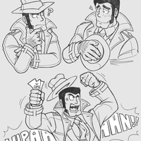 Digital pencil sketches of Inspector Zenigata.