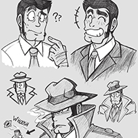 A page of various sketches of Inspector Zenigata.